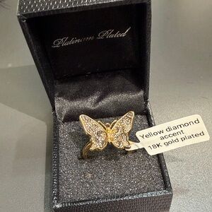 Gold Butterfly Ring with Yellow Diamond Accents